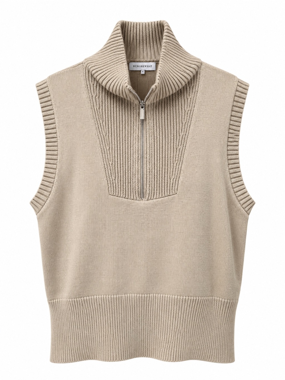 WeWoreWhat Half Zip Mock Neck Oversized Sweater Vest Oatmeal M